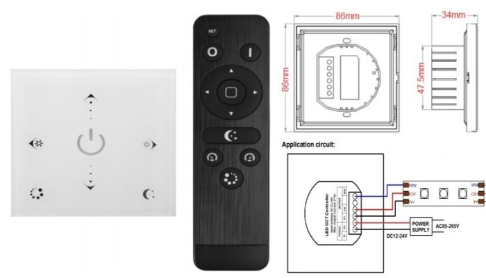 Touch panel White dimmer CCT controller with remote control
